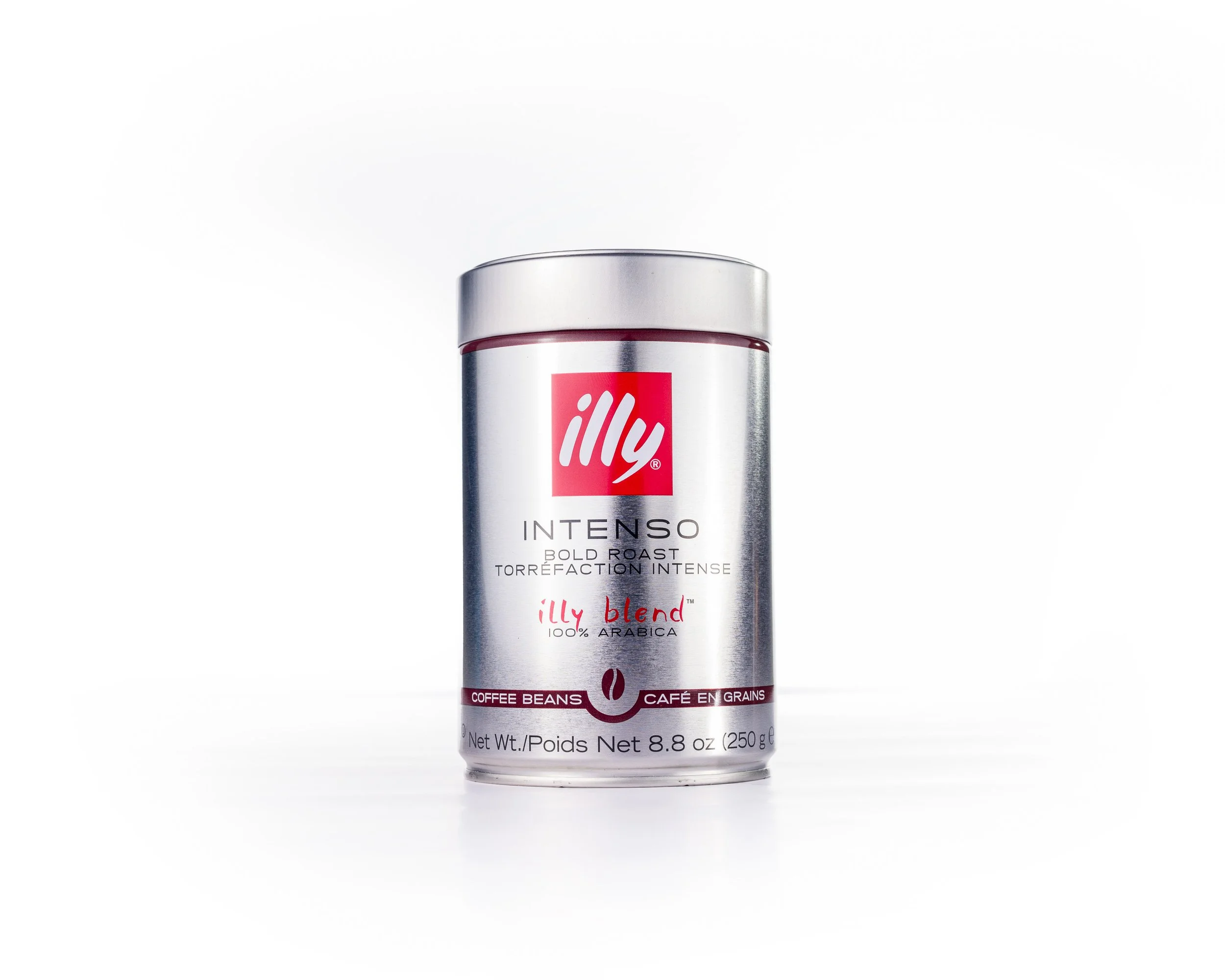 Product Photo of a can of Illy Coffee Beans on a white background