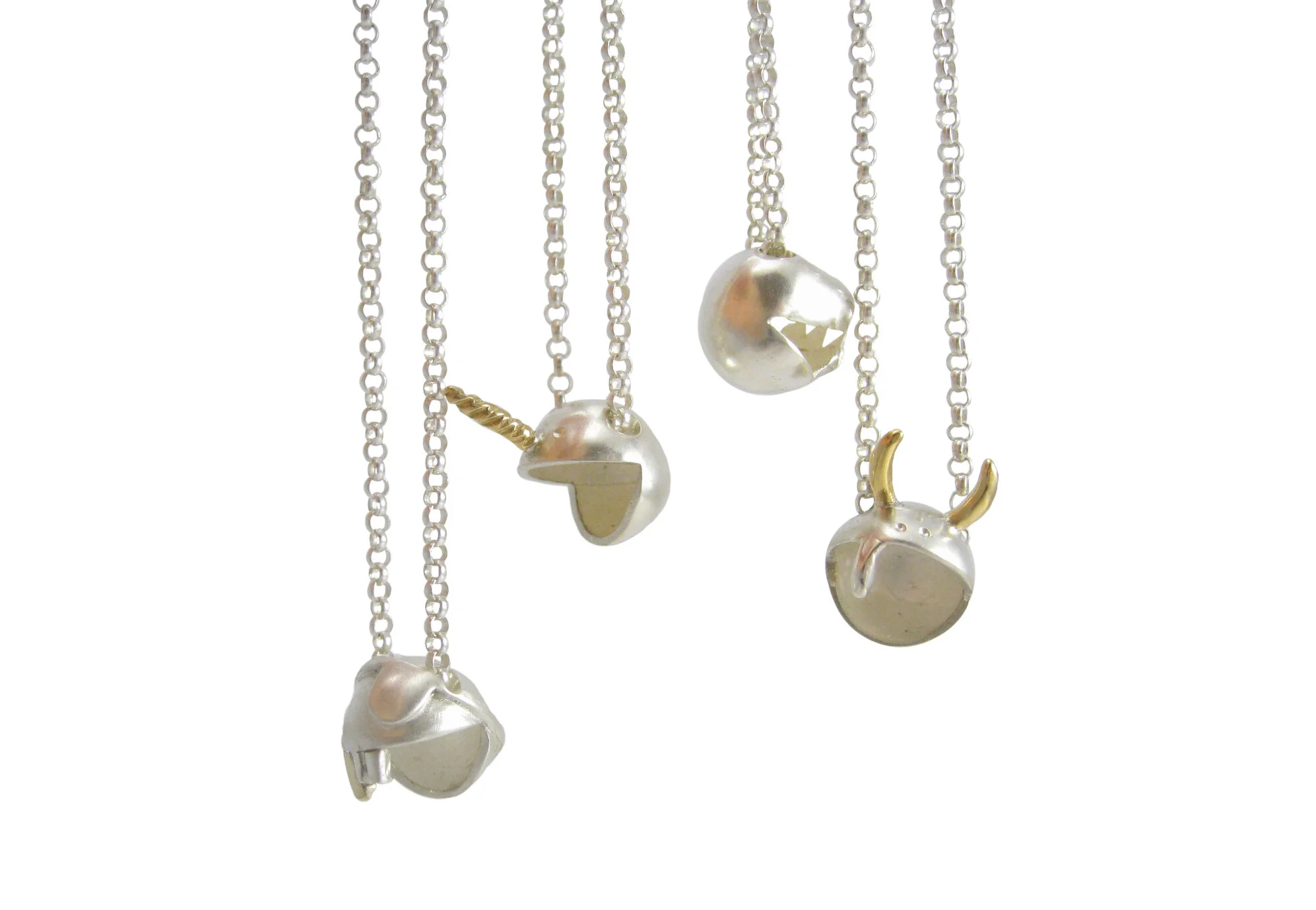  These Monster necklaces were part of a series that I made about 10 years ago. Each one was hand-fabricated and no two were alike. Made in sterling silver and 18 karat gold. 