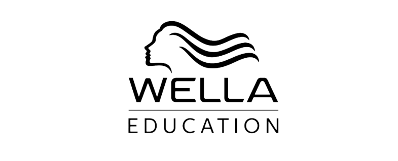 Wella Education logo featuring a stylized profile of a face with flowing hair and the text "WELLA EDUCATION."