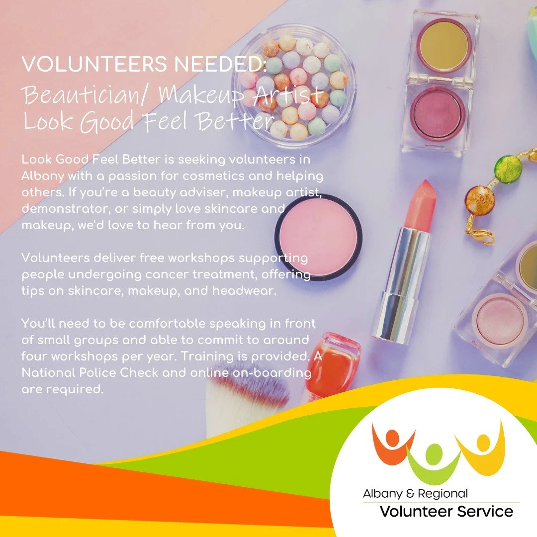 💄 Are you passionate about makeup and helping others feel their best?💄

We&rsquo;re looking for volunteers in Albany to join the Look Good Feel Better team! This is a meaningful opportunity to support people undergoing cancer treatment by running f