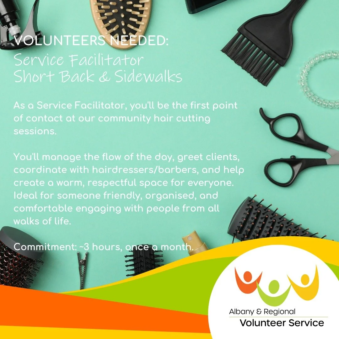 ✂️ VOLUNTEERS NEEDED: Service Facilitator &ndash; Short Back &amp; Sidewalks ✂️

We&rsquo;re looking for a warm, friendly volunteer to help run our community hair cutting sessions!

As a Service Facilitator, you&rsquo;ll be the first point of contact