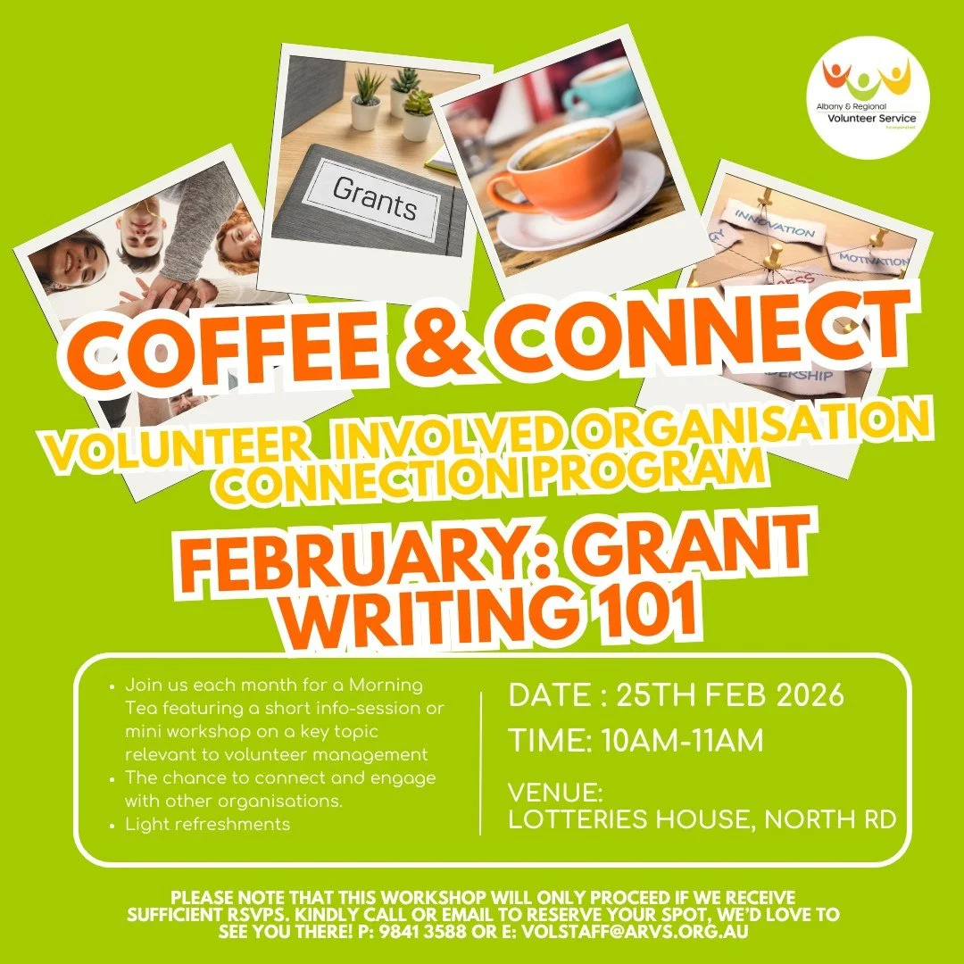 ☕🤝 JOIN US TOMORROW! GRANT WRITING 101 - Coffee &amp; Connect &ndash; February Session 🤝☕

Volunteer Involving Organisations, join us for our next Coffee &amp; Connect morning!
This month&rsquo;s topic is: Grant Writing 101 ✍️💰

If you&rsquo;ve ev