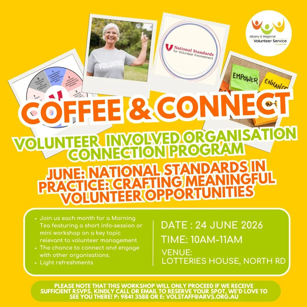 ☕✨ Join us for our next Coffee &amp; Connect! ✨☕

We&rsquo;re excited to bring together volunteer involving organisations for another morning of connection, learning, and collaboration.

📌 June Topic: National Standards in Practice: Crafting Meaning