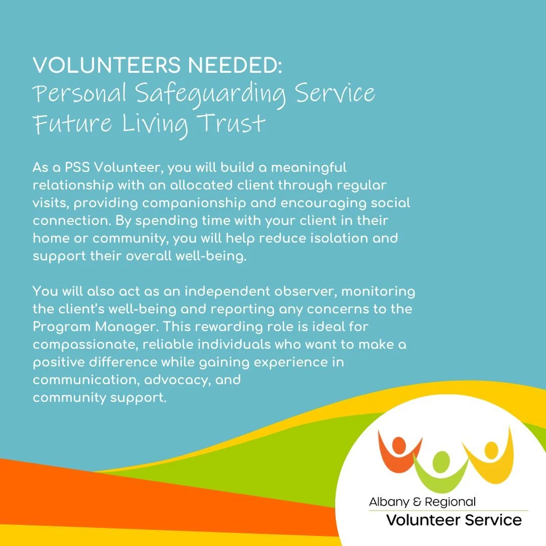 🌟 Volunteers Needed &ndash; Personal Safeguarding Service (PSS) 🌟

Are you looking for a meaningful way to give back to your community?

As a PSS Volunteer with Future Living Trust, you'll build a genuine friendship with a person with disability th