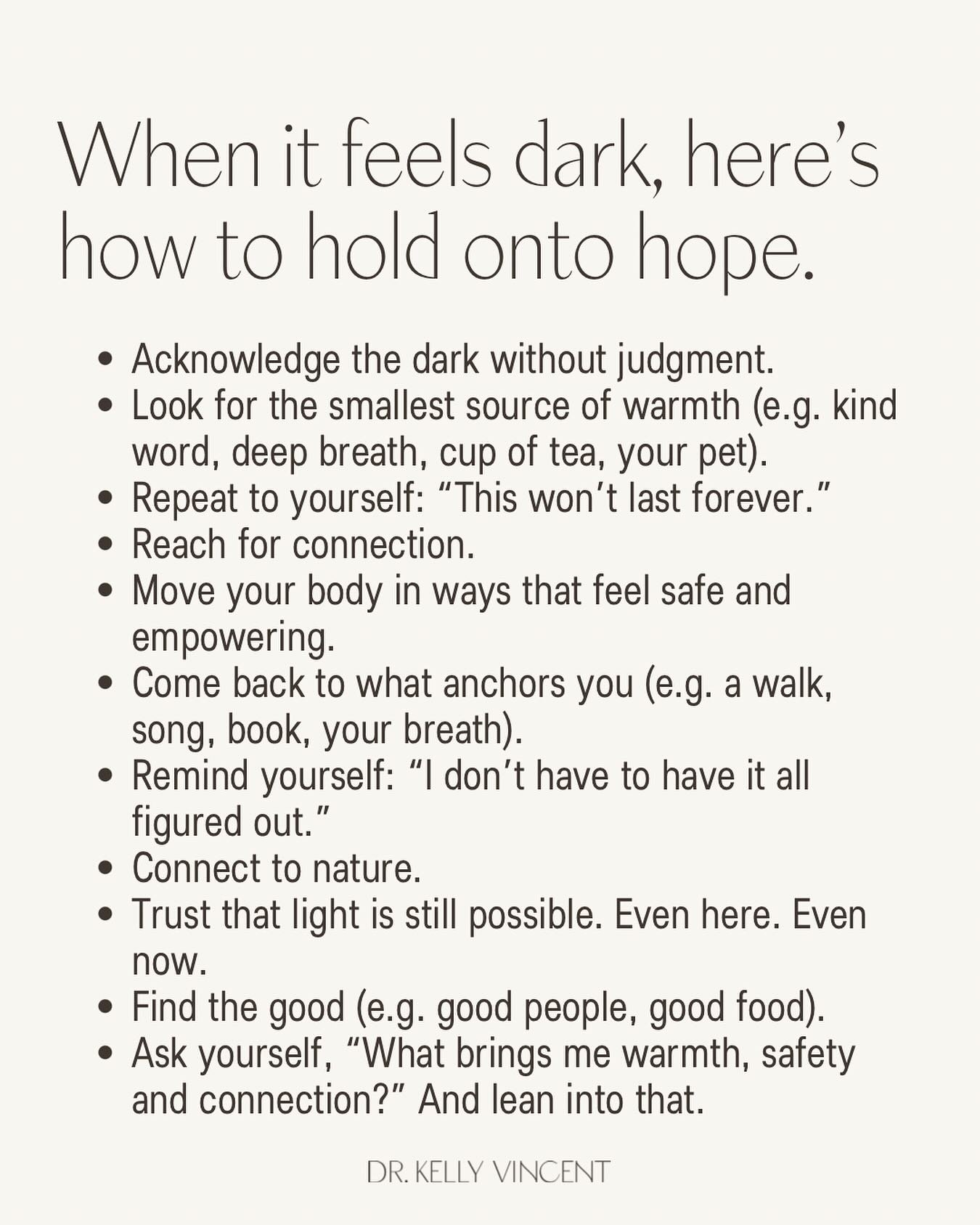 If you&rsquo;re in the thick of it, here are a few ideas of how to lean into the light. ☀️ 

I am curious, when you&rsquo;ve navigated a hard time, what helped allow hope and light to come in? Someone may need to hear it. 

PLEASE SEE DISCLAIMER IN H