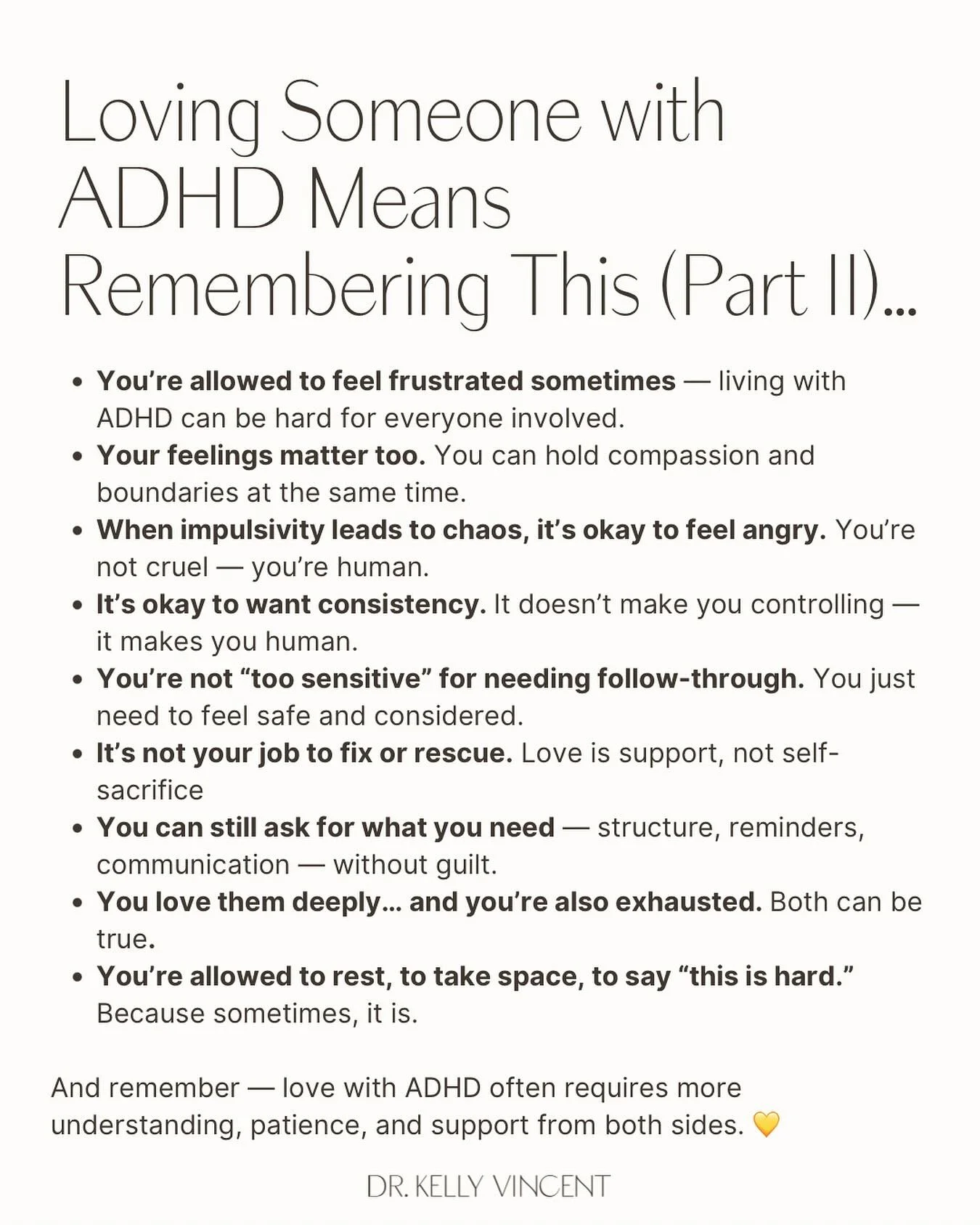 It was clear that my previous post resonated with a lot of you. Specifically, a big portion of the comments centered around the experience of the non-ADHD individual ❤️. It was clear that there was a need for you to be seen and heard. I wanted to off