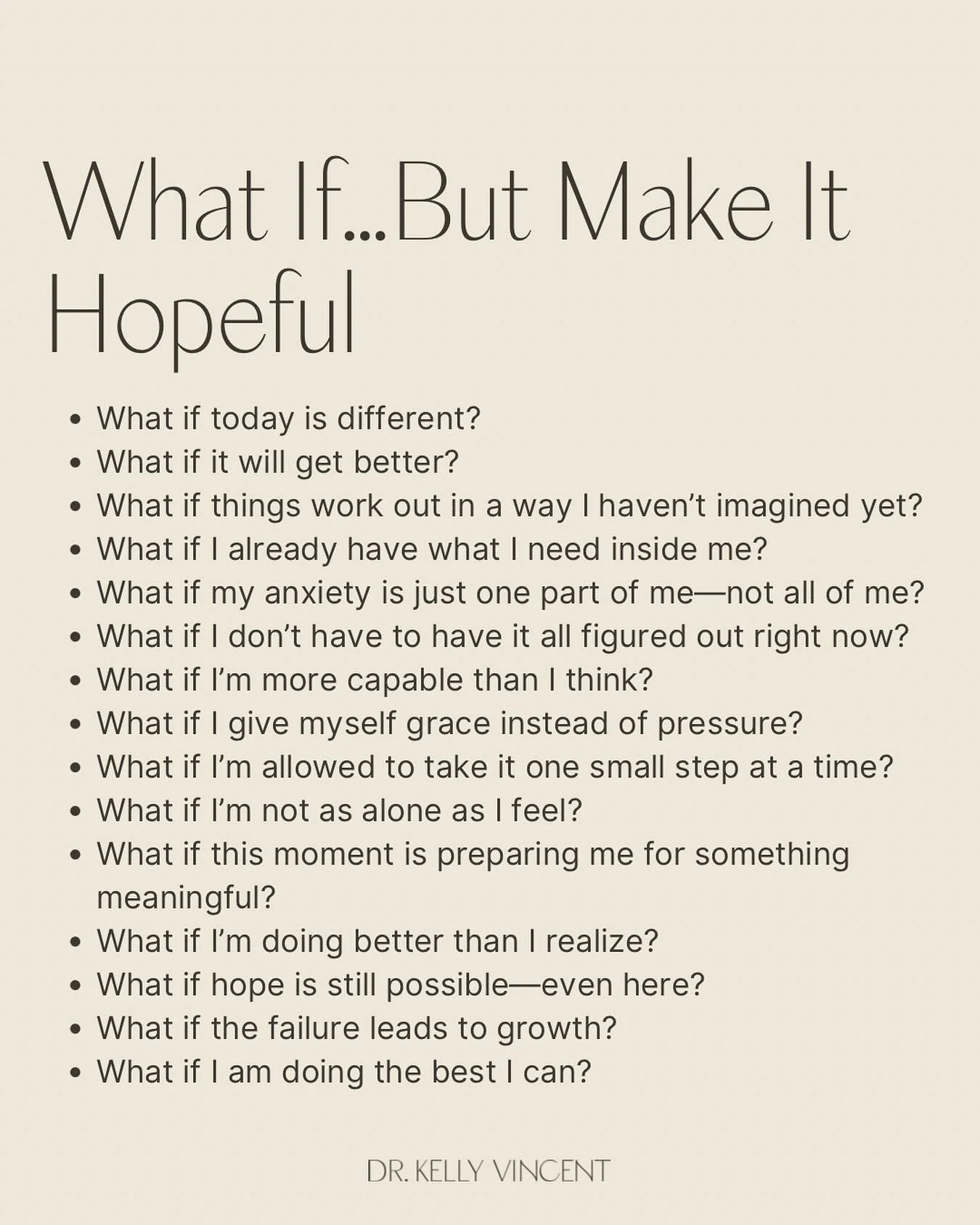Maybe lean into more what if&rsquo;s, but make it hopeful. 

Drop below your hopeful what if 

PLEASE SEE DISCLAIMER IN HIGHLIGHTS #anxiety #whatif #reframing