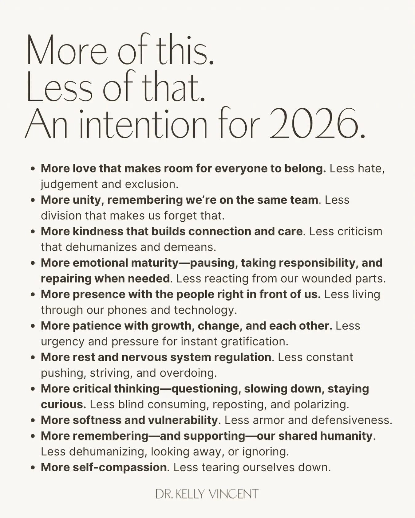 In 2026&hellip;✨

More of what brings us back to our shared humanity, and less of what pulls us apart. More love that makes room for belonging, more presence with the people right in front of us, more patience, rest, curiosity, and laughter. 💫

Less