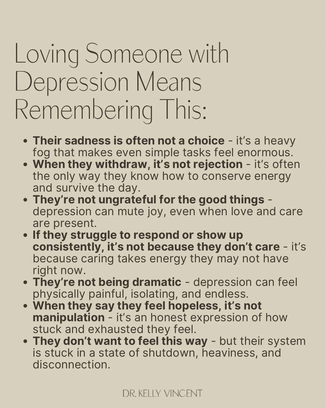 Someone recently reached out asking if I could create this same kind of post for depression. And it felt important&mdash;because depression isn&rsquo;t just something the person experiencing it carries. It quietly shapes relationships, families, and 