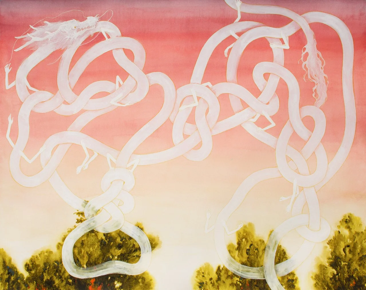 "Had I Been Better Then, Would I Be Better Now?" by Adrianne Huang; watercolor and gouache on paper; 2024
