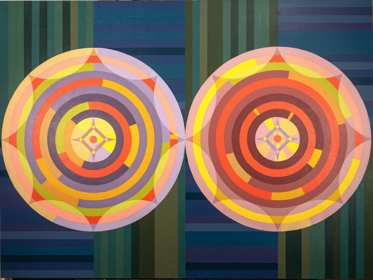 "Deuce: Compasses" by Chieko Murasugi, Acrylic on panel; 36 x 48; 2025