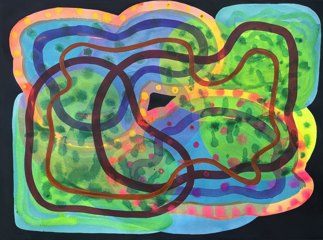 "I Feel Like We've Been Here Before" By Ash Lorusso, Acrylic on paper; 22”x30”; 2025