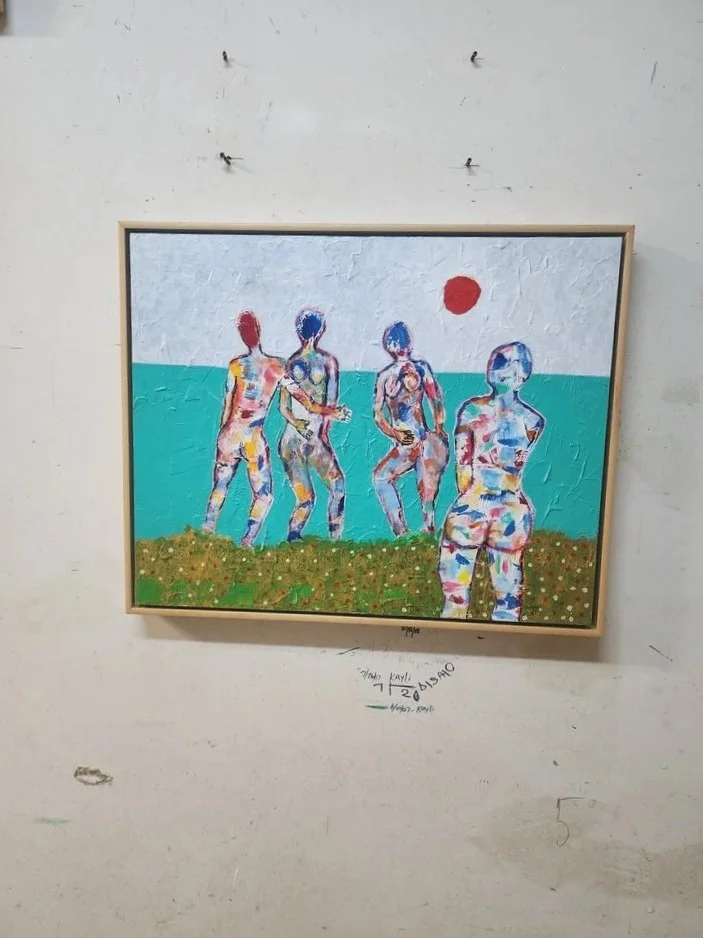"Nudes in the Garden" by Clarence Mayo, Acrylic and joint compound on wood panel; 24x36; 2024