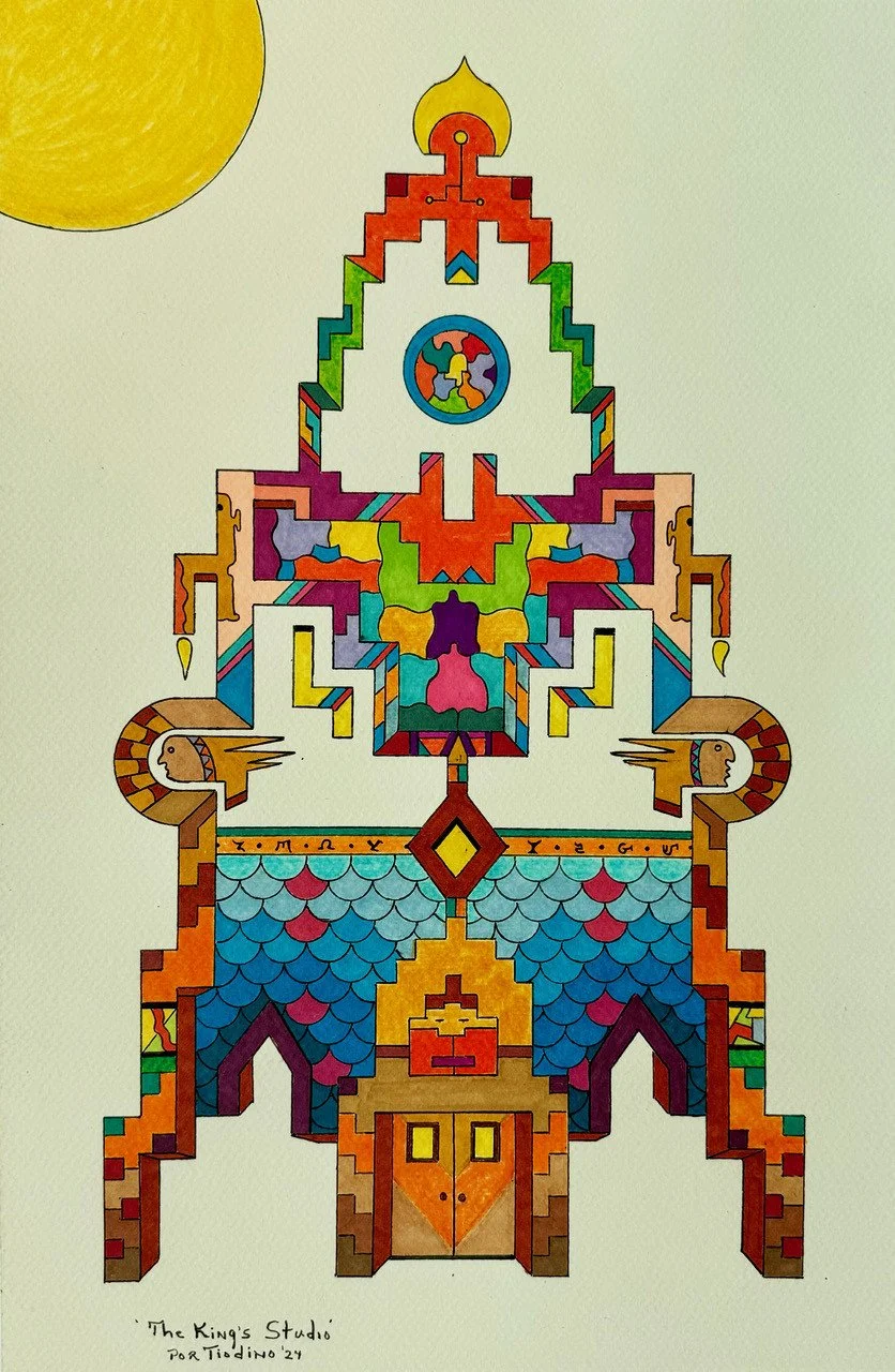"The Kings Studio" by RDean DeBoer; colored markers on watercolor paper; 2024