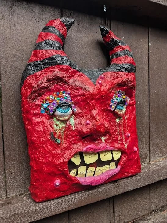 "Hell is a Teenage Girl" by Jordan Little; papermache, cardboard, wire, acrylic paint; 2024