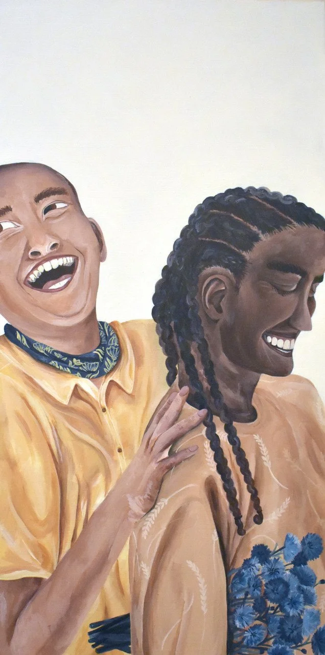 "Bachelor Buttons" by Antonia Brown; acrylic on wood; 2024