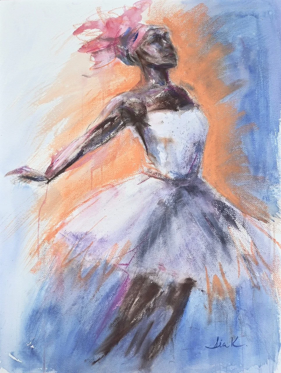 "Tank dancer" By Aspasia Karamalegos; 18 x 24;
mixed media; 2025