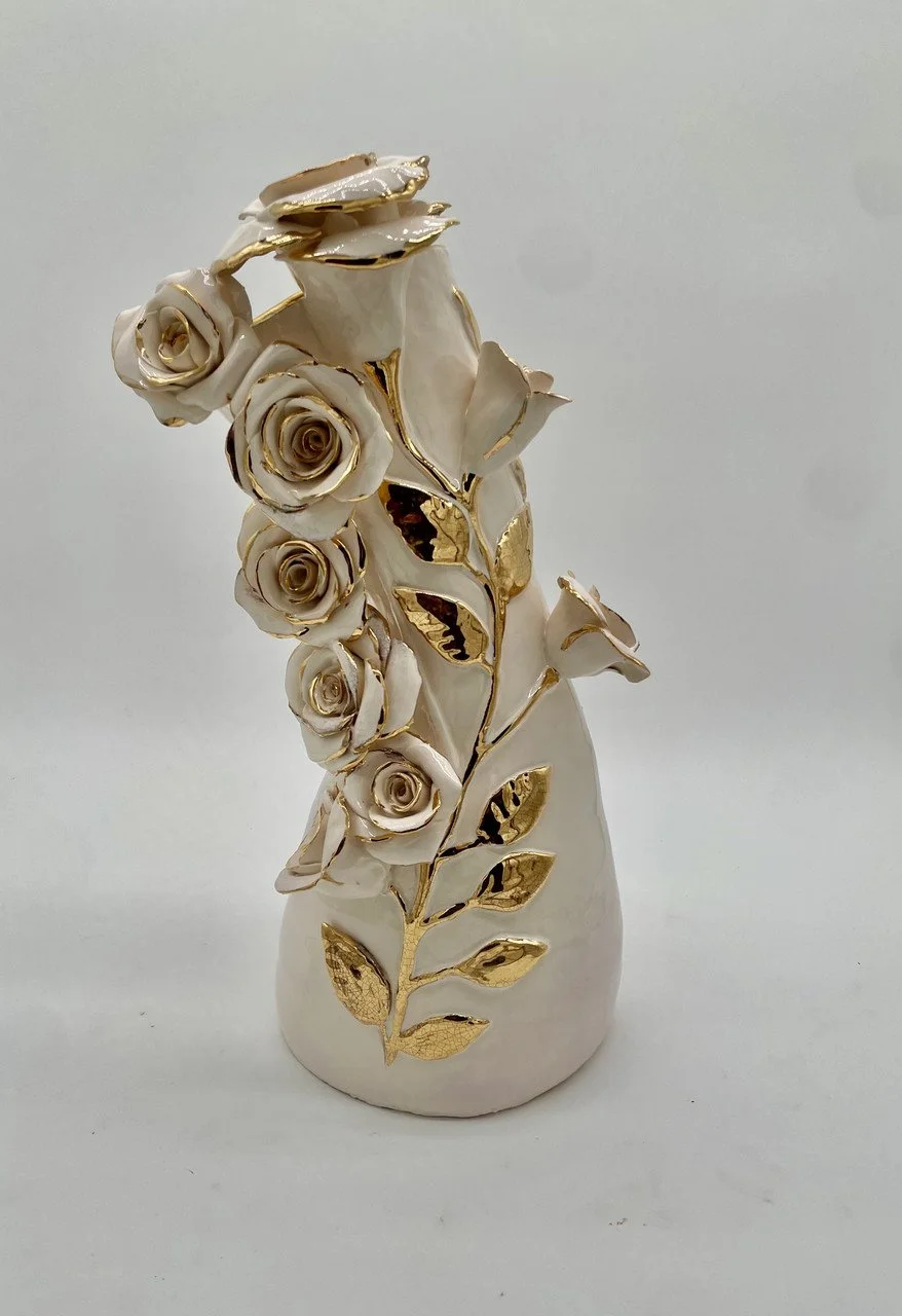 "Ascending Blooms" By Erica Kendrick, Ceramic Sculpture; 17.5”x 7”x 7”; 2025