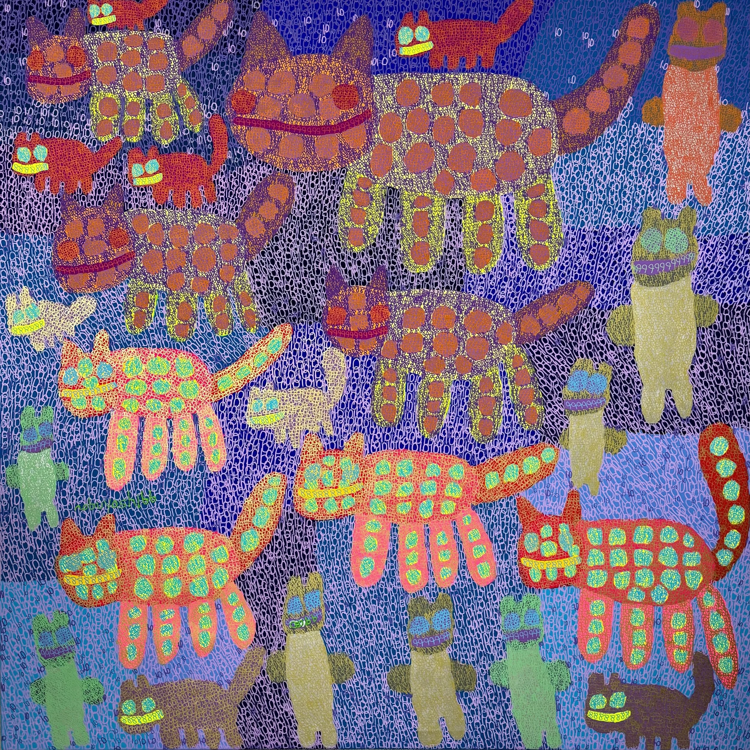 "The American animals are having a relaxing day because they are together" by King Godwin; acrylic paint on Genie collapsible canvas; 2024
