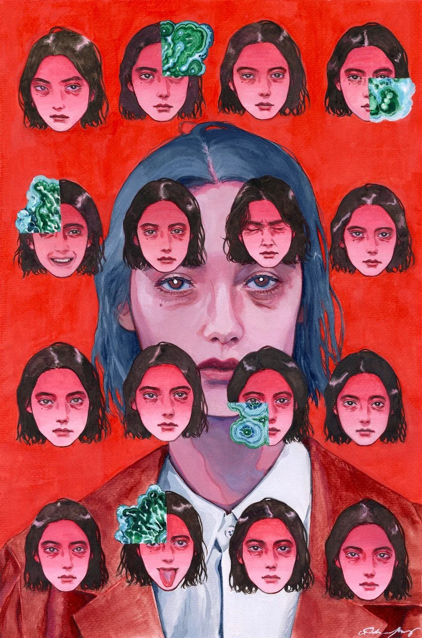 "Stoic Reflex" by Adrianne Huang; Watercolor and gouache on paper; 10 x 15 in.; 2023