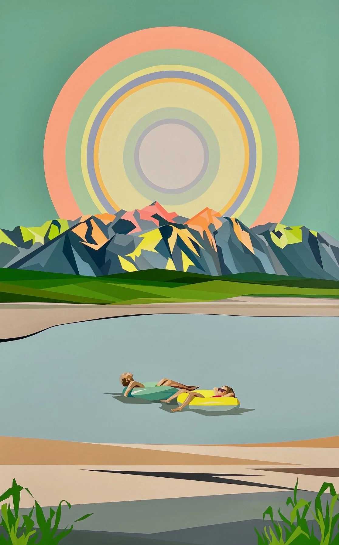 "Wasa Lake Sunbathing" - 30X48 acrylic on birch. 2026. SOLD.