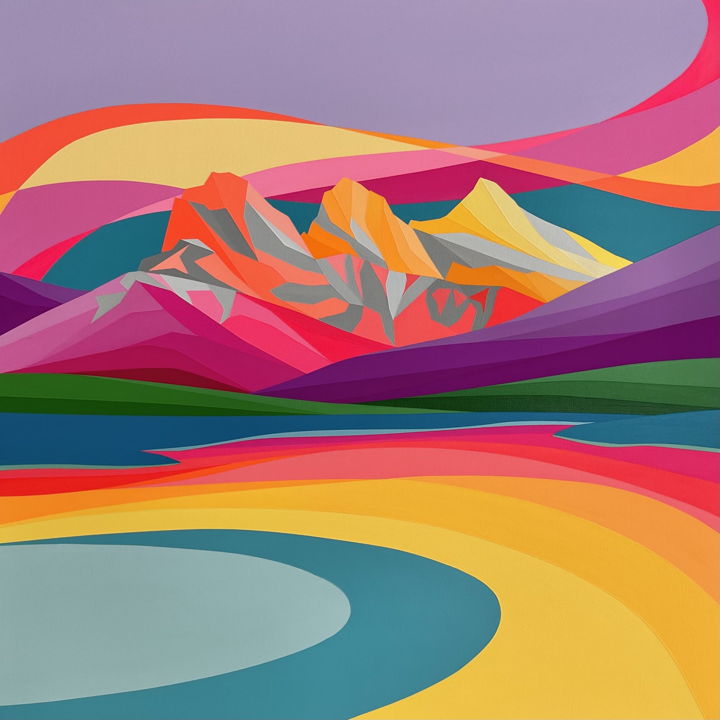 "Three Sisters At First Light" - 20X20 acrylic on birch. 2024. SOLD.