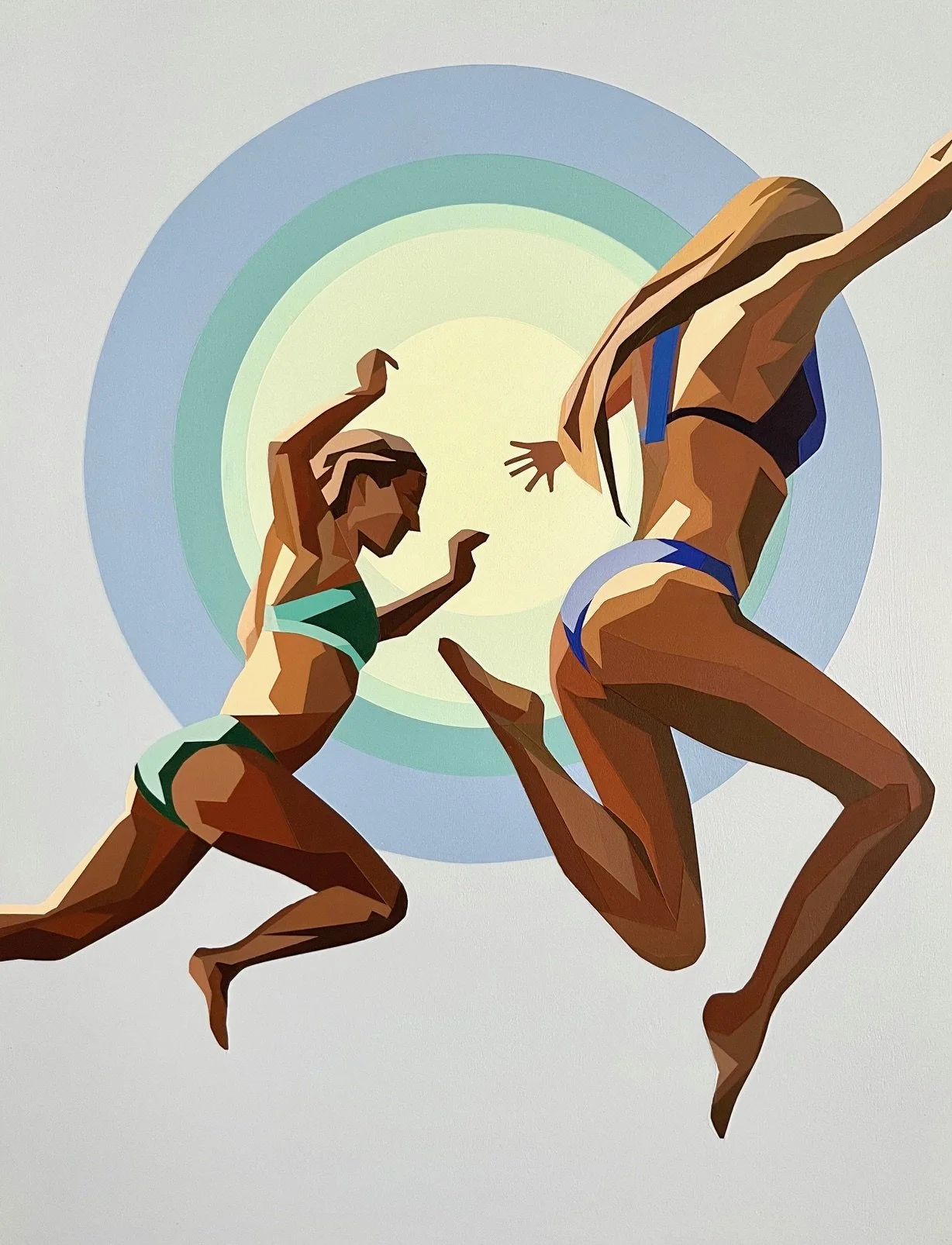 "If your friend jumped off a cliff, would you?" - 14X18 acrylic on birch. 2025. SOLD.