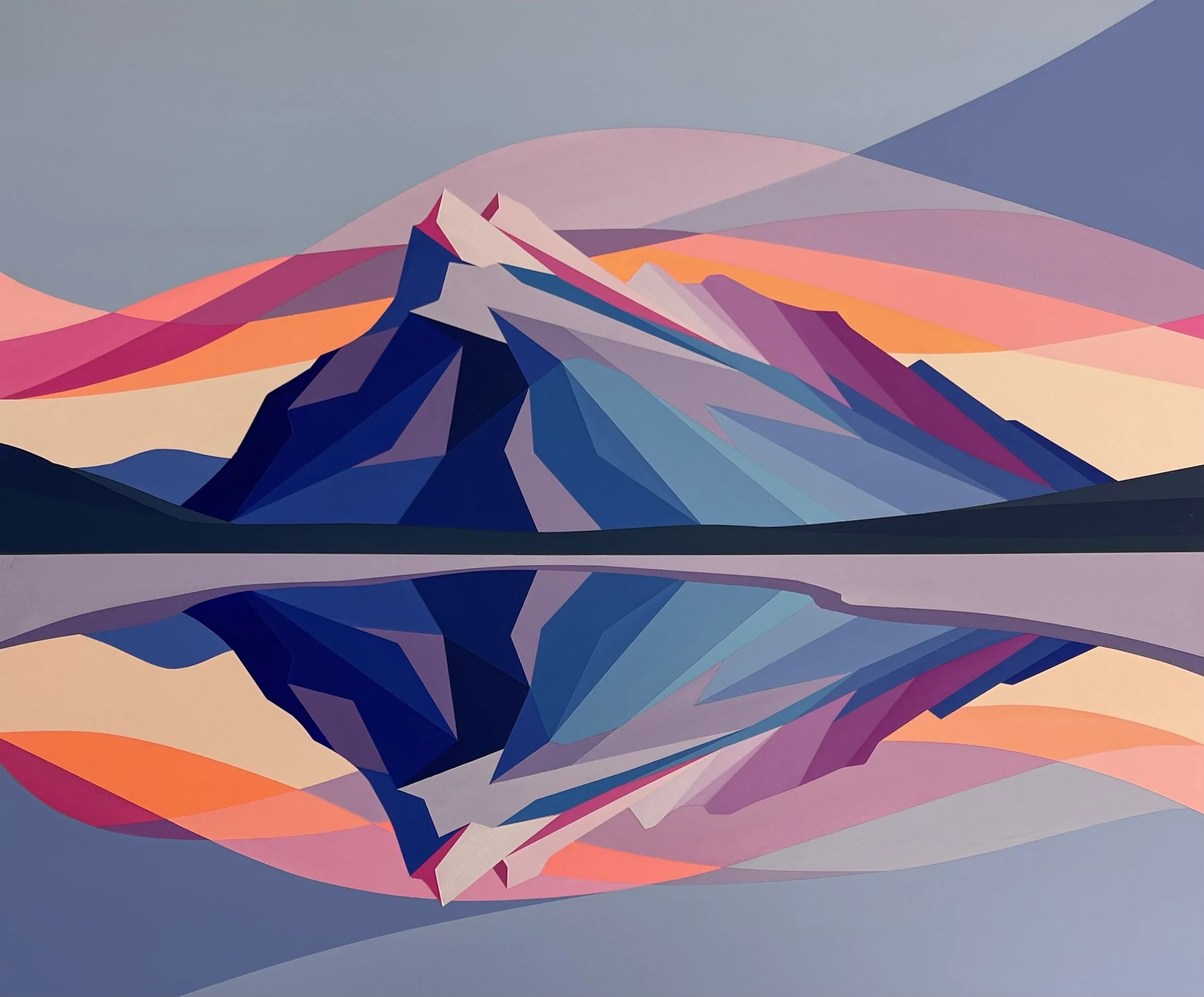 "Vermillion Lakes Reflections" - 20X24 acrylic on birch. 2022. SOLD.