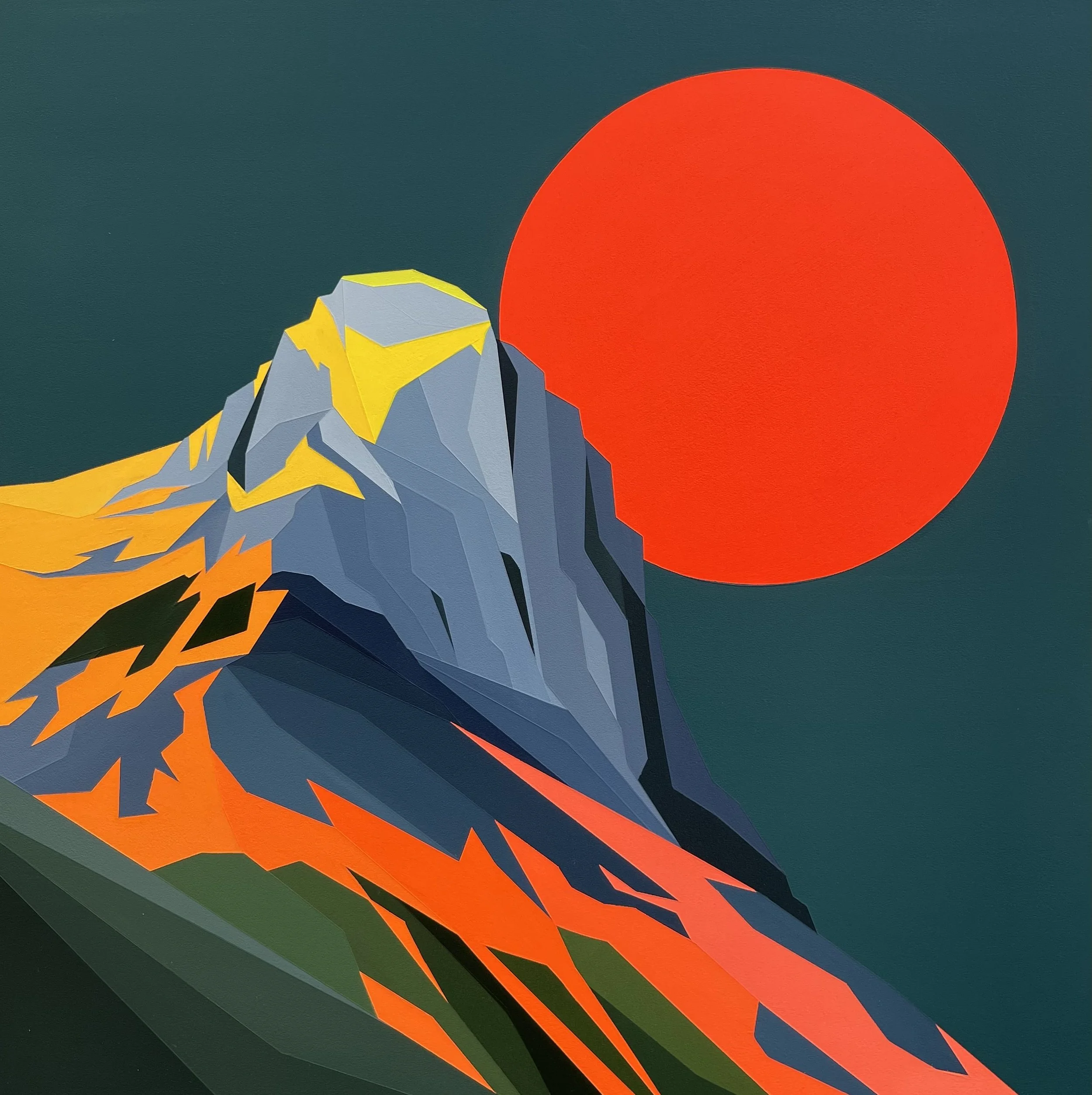 "Blood Moon Over Castle" - 20X20 acrylic on birch. 2026.
$1200 available.

Contact to purchase