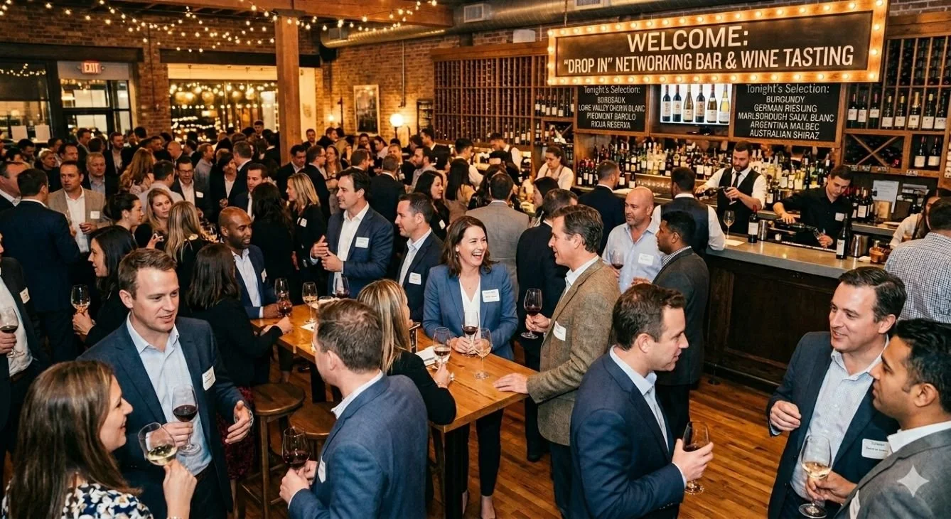 colby wines holding a drop in networking wine tasting for large number of corporate clients