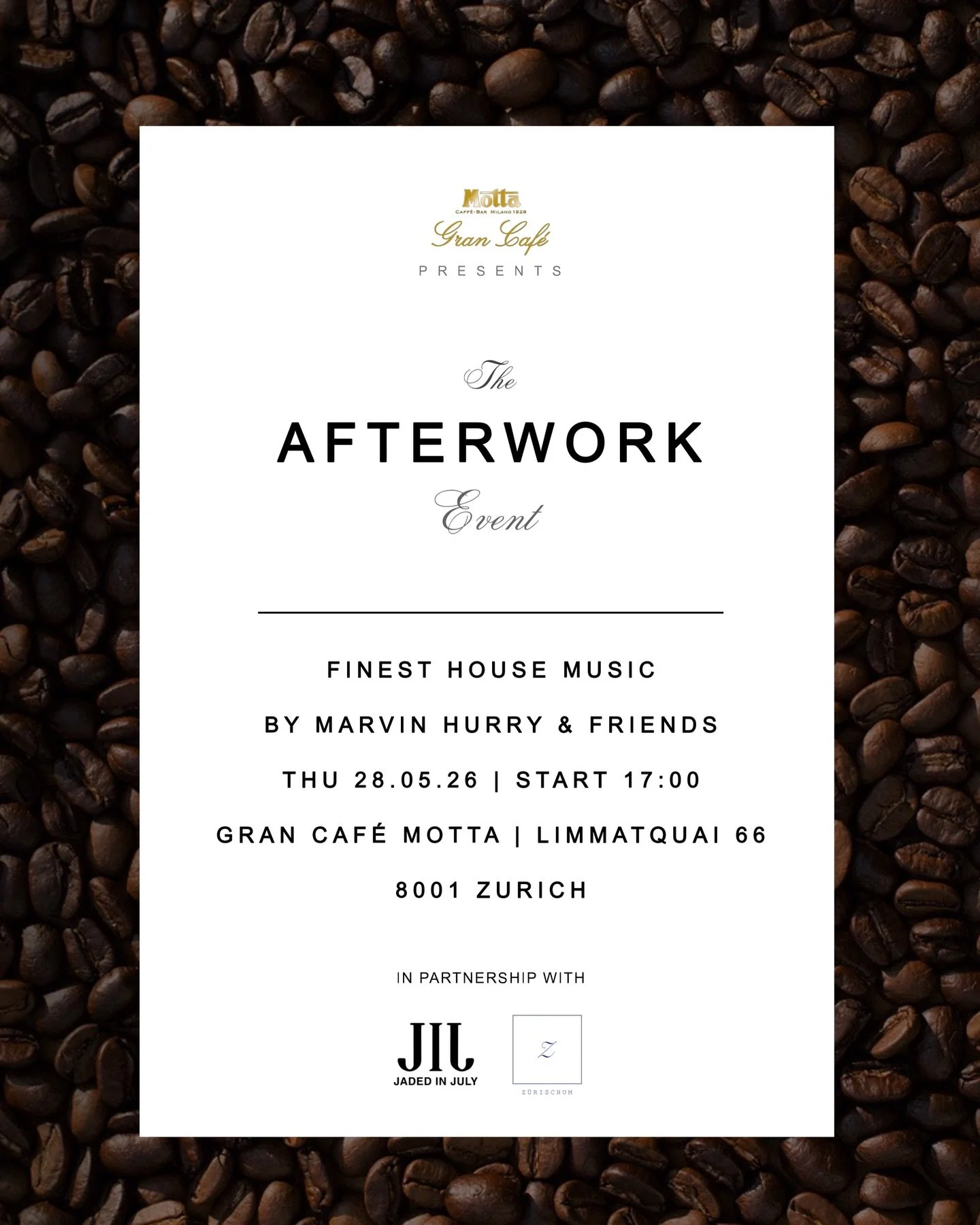 @grancafemotta is giving you &bdquo;The Afterwork Event&ldquo; 🎵
In Partnership with @jadedinjuly_ &amp; @zurischum 
Serving You a Thursday Evening, filled with Finest House Music and exclusive &bdquo;Vino Spumante&ldquo;🥂

#SAVETHEDATE
&bull; THUR