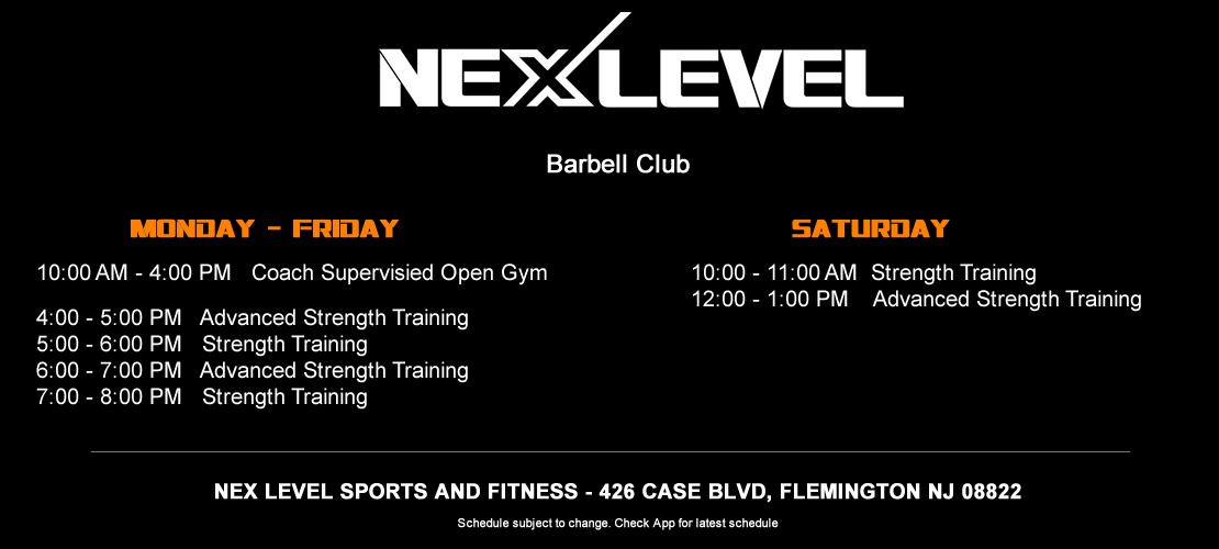 barbell schedule — Nex Level Sports & Fitness