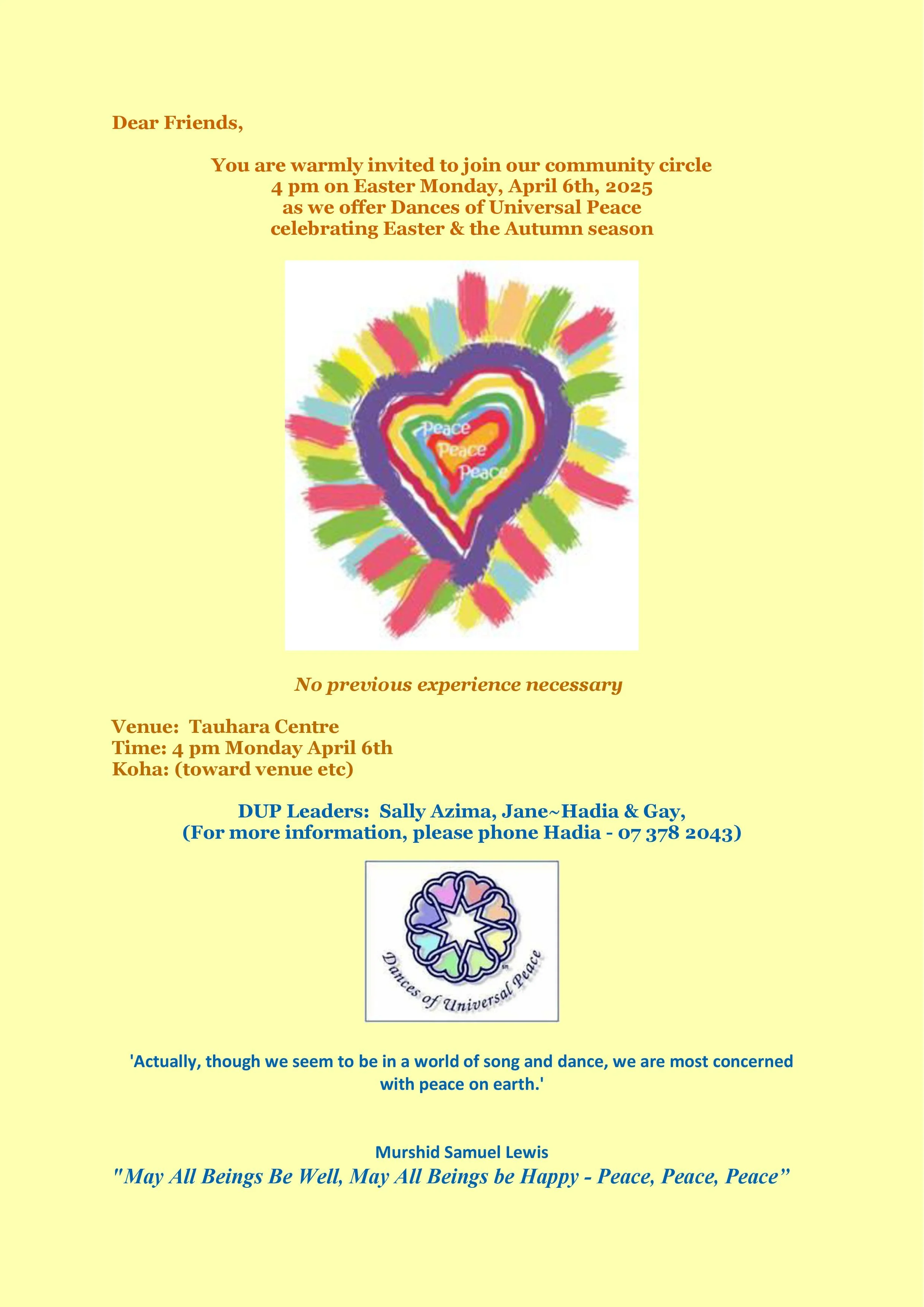Dances of Universal Peace - Easter Monday/ Autumn