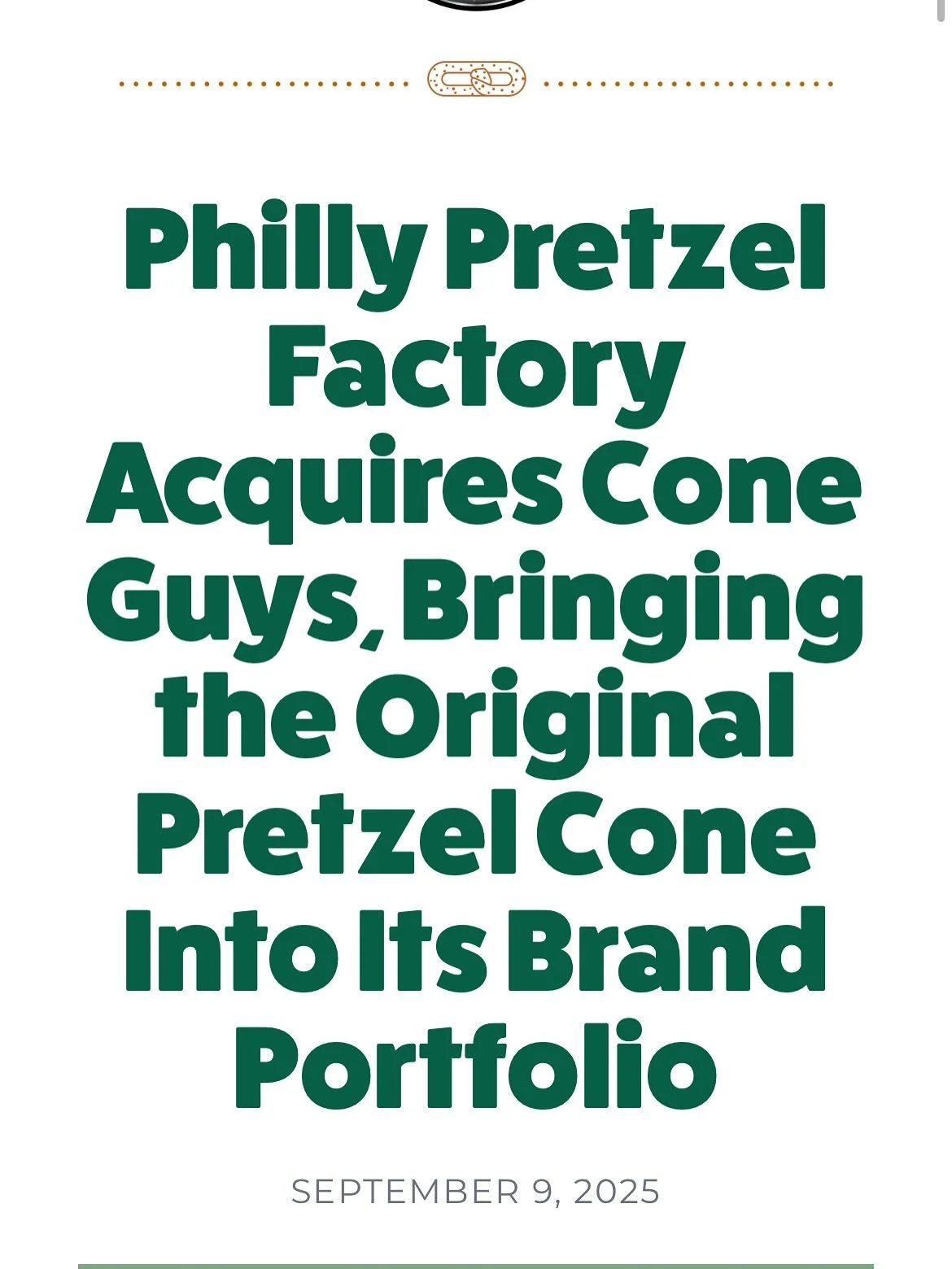 Exciting RFC news: we helped our friend Mike Williamson from The Cone Guys on a stock sale transaction selling to @phillypretzelfactory. We were able to assist Mike in creating a clean financial picture, evaluate remaining inventory and assist with f