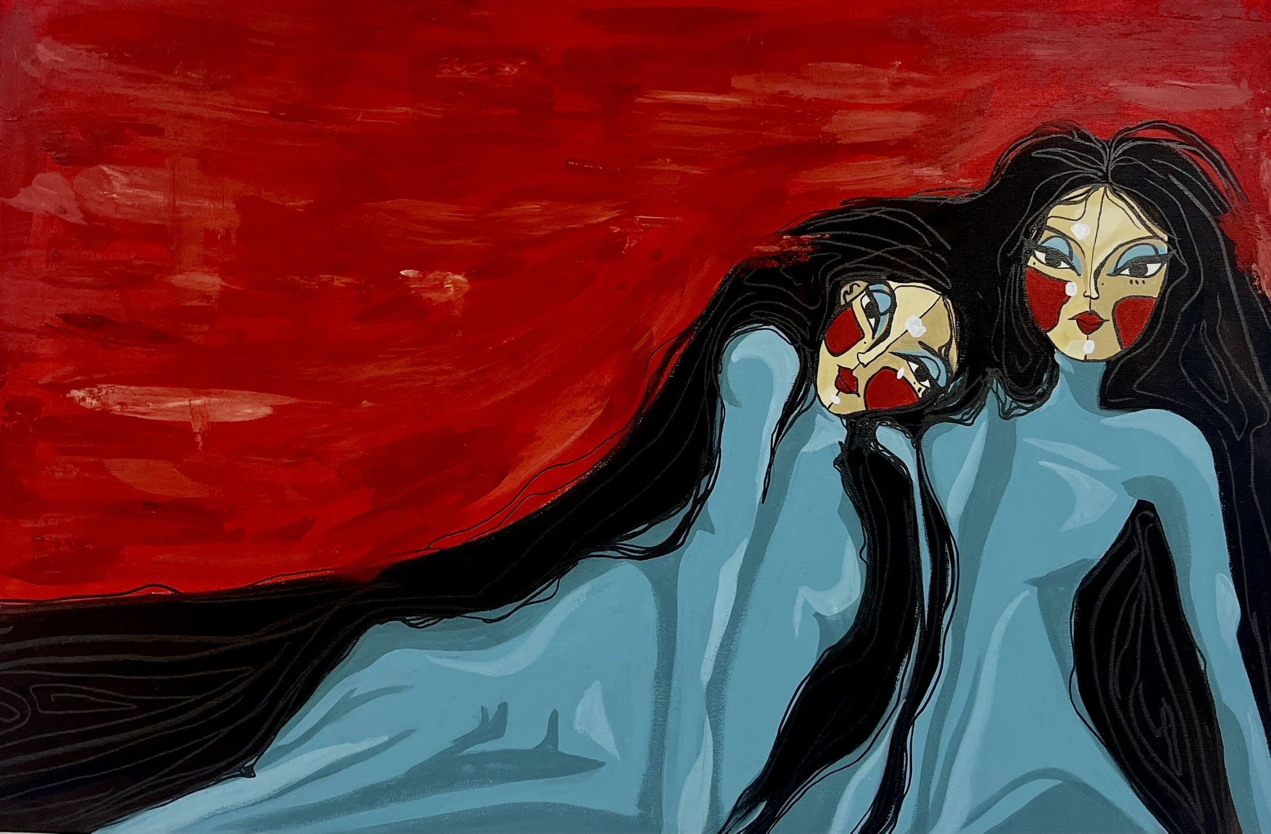 "双 (twin)" 2024. Acrylic on Canvas. 24" x 36"