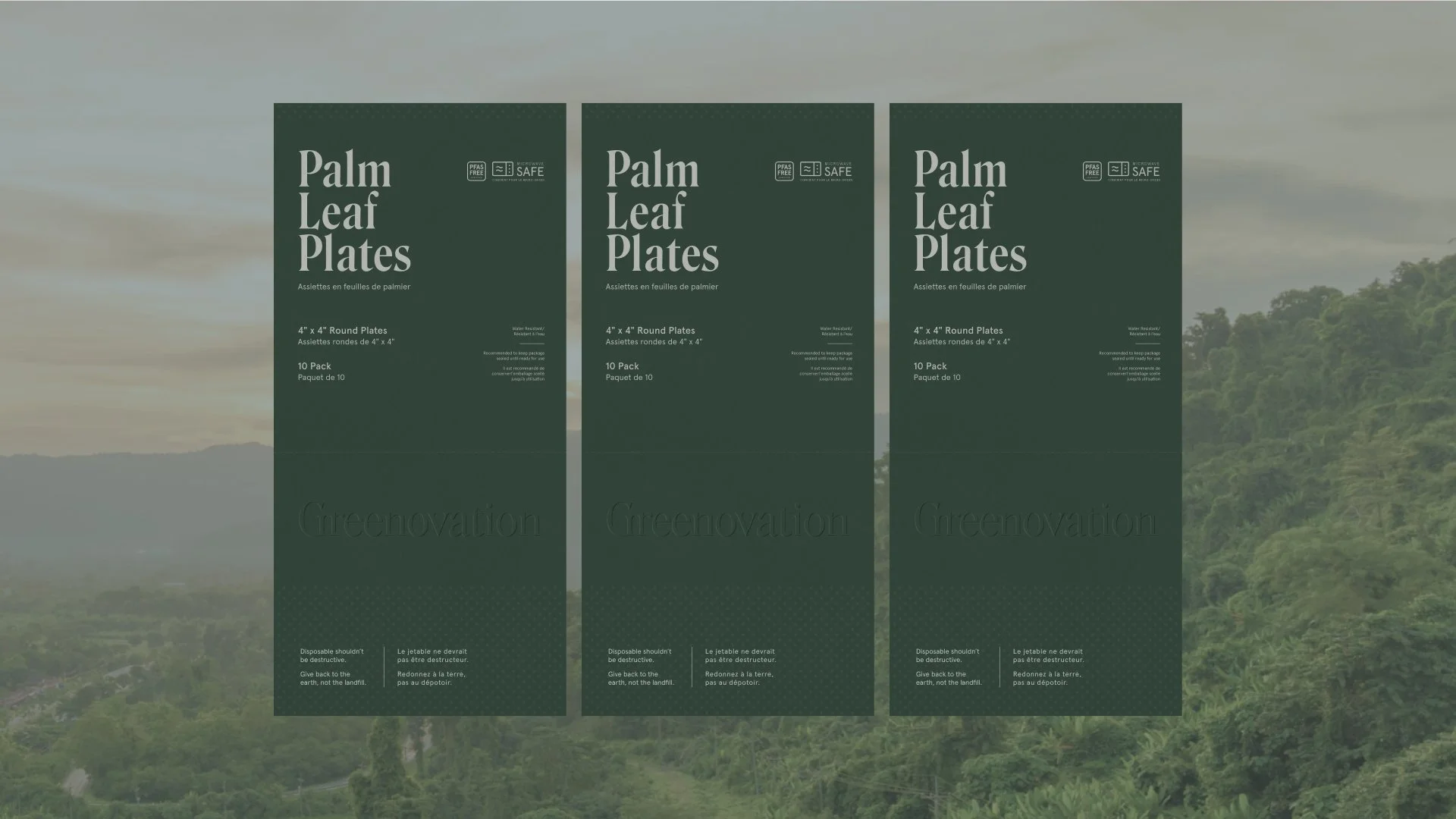 Greenovation packaging dieline mockup for sustainable palm leaf plates, showcasing eco-friendly packaging design.