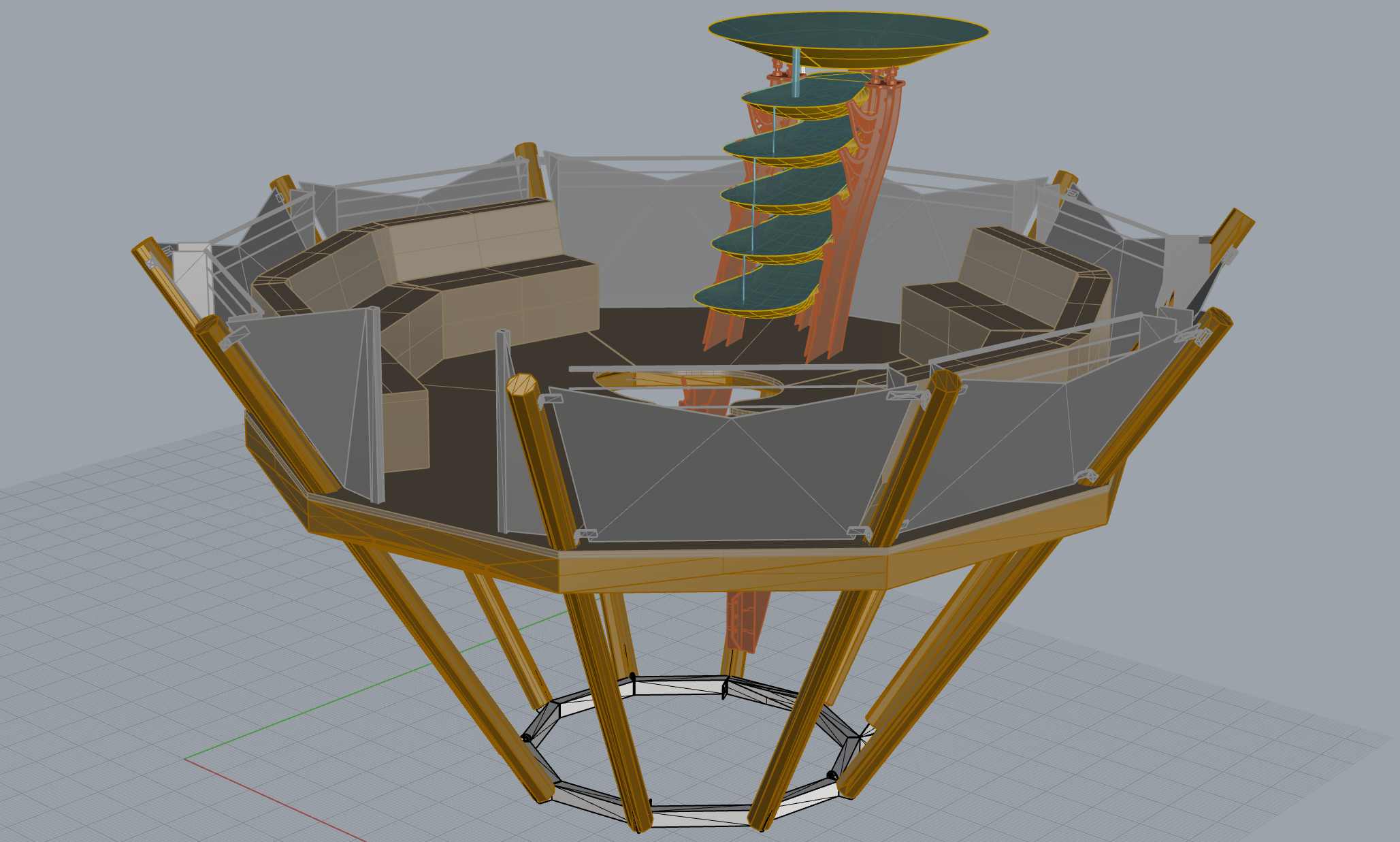 CAD model of Euphoric deck with cascading fountain basins
