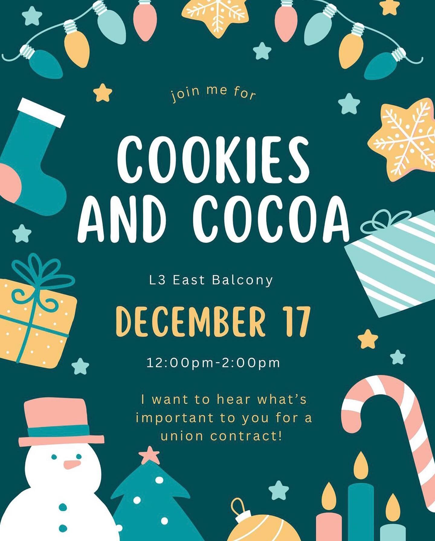 🍪GUEST EXPERIENCE SOCIAL🍪

Current and former GE associates are invited to join us on the L3E balcony this Sunday 12/17 at 12pm-2pm for cookies, cocoa, and contract chats. 

This is just to address GE&rsquo;s unique contract needs, but the bargaini