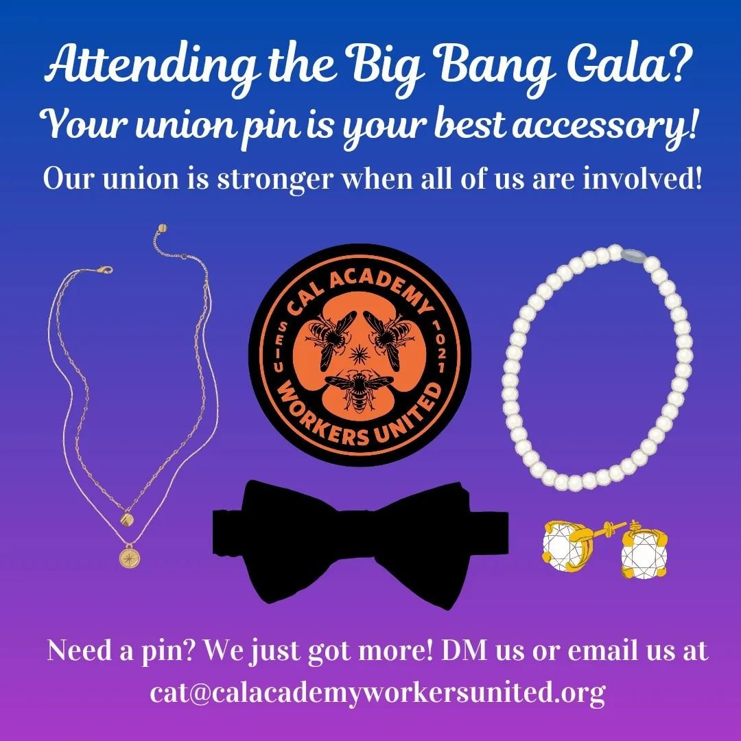 🥂 Attending the Big Bang Gala? Your union pin is your best accessory! 🍾

Show your support for your union and colleagues at tomorrow's gala. Our union is stronger when all of us are involved!

Need a pin? We have plenty! DM us or send us an email a