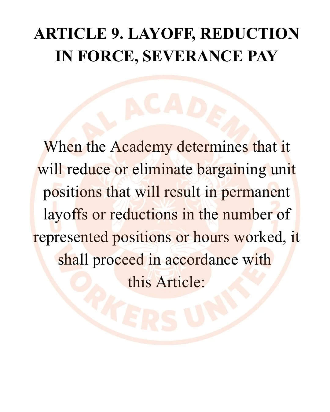 KNOW YOUR CONTRACT: LAYOFF, REDUCTION IN FORCE, SEVERANCE PAY

Read the article on layoffs, reduction in force, and severance. Also see the article on seniority! Knowledge is power. Don&rsquo;t let them violate our hard-won contract. #NOLAYOFFS #CHOP