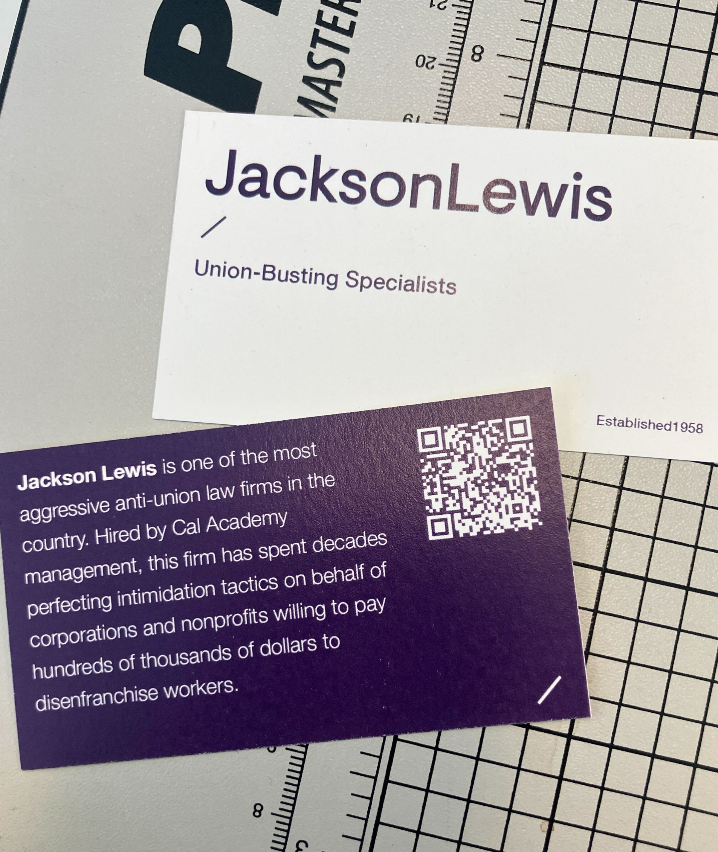 What&rsquo;s disgusting? UNION BUSTING!
@jacksonlewispc is one of the most aggressive anti-union law firms in the country. Hired by CalAcademy management, this law firm has spent decades perfecting intimidation tactics on behalf of corporations and n