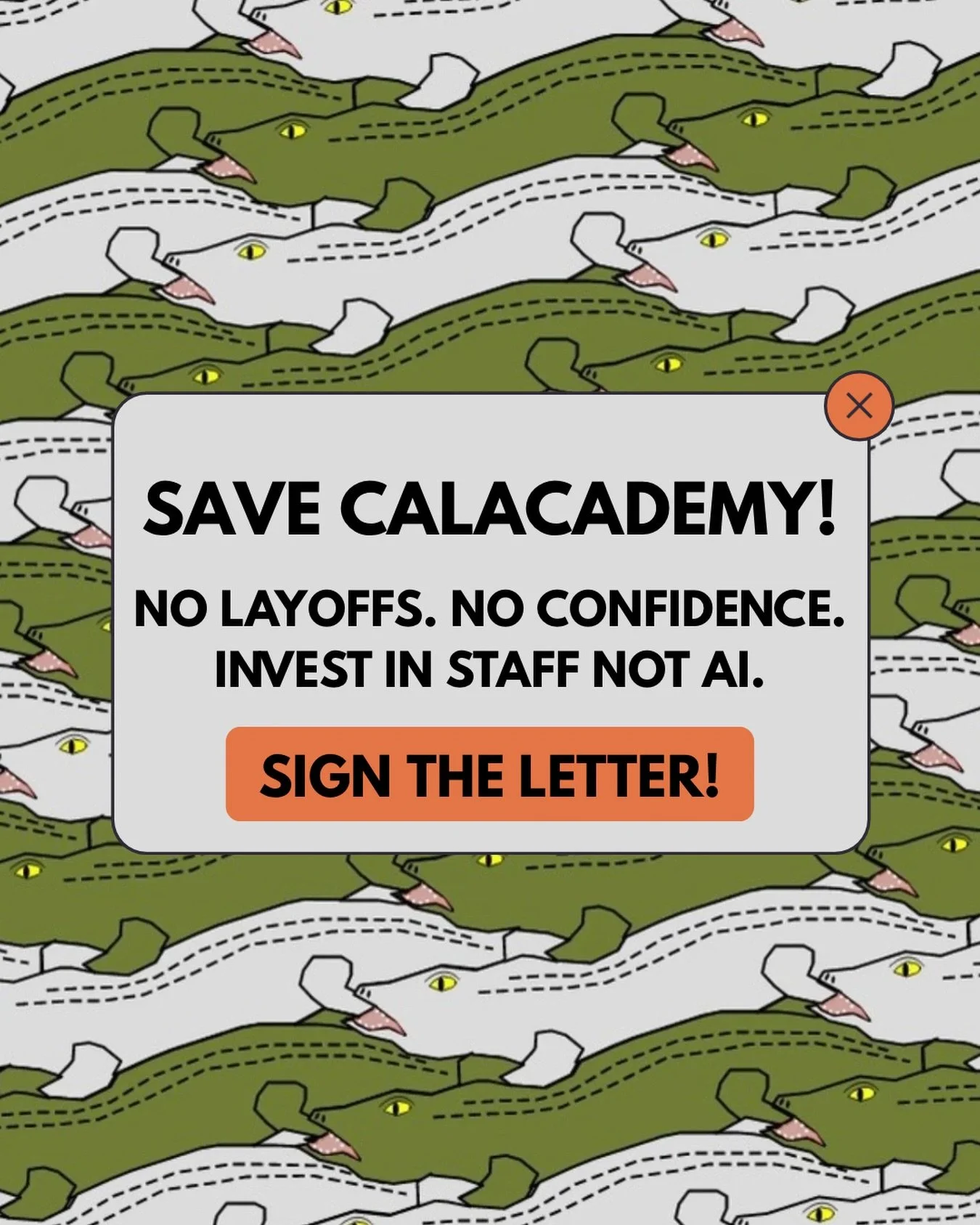 SAVE CALACADEMY! SIGN THE LETTER! LINK IN BIO! 

#savecalacademy #nolayoffs #chopfromthetop #unionstrong @seiu1021 @seiu_org @calacademy