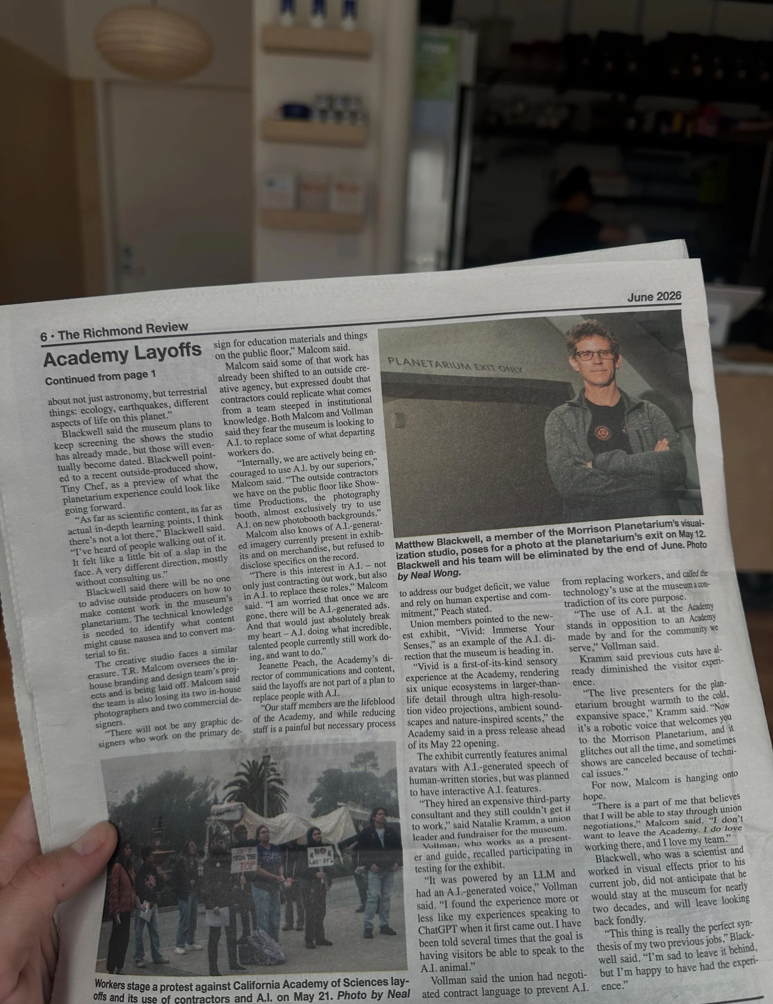 Pick up the latest issue of @richmondsunsetnews to read more about our struggle to prevent layoffs and the AI-slopification of the Academy!