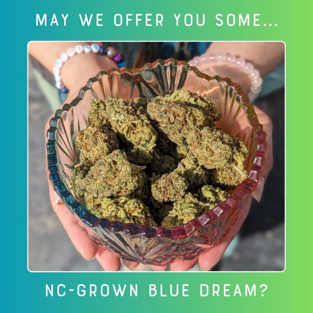 We are so excited about this North Carolina-grown Blue Dream! 🤩🤩 Not only are these nuggs as beautiful as NC herself, but they are a delightful smoke! IYKYK 😜 For those that don't, let us introduce you... 👋

Blue Dream is a ✨ perfectly ✨ balanced