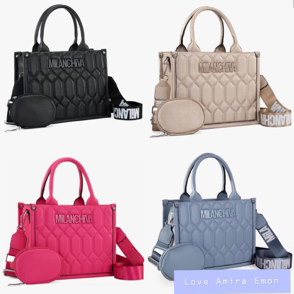 Quilted Tote Handbag with Junky Keychain