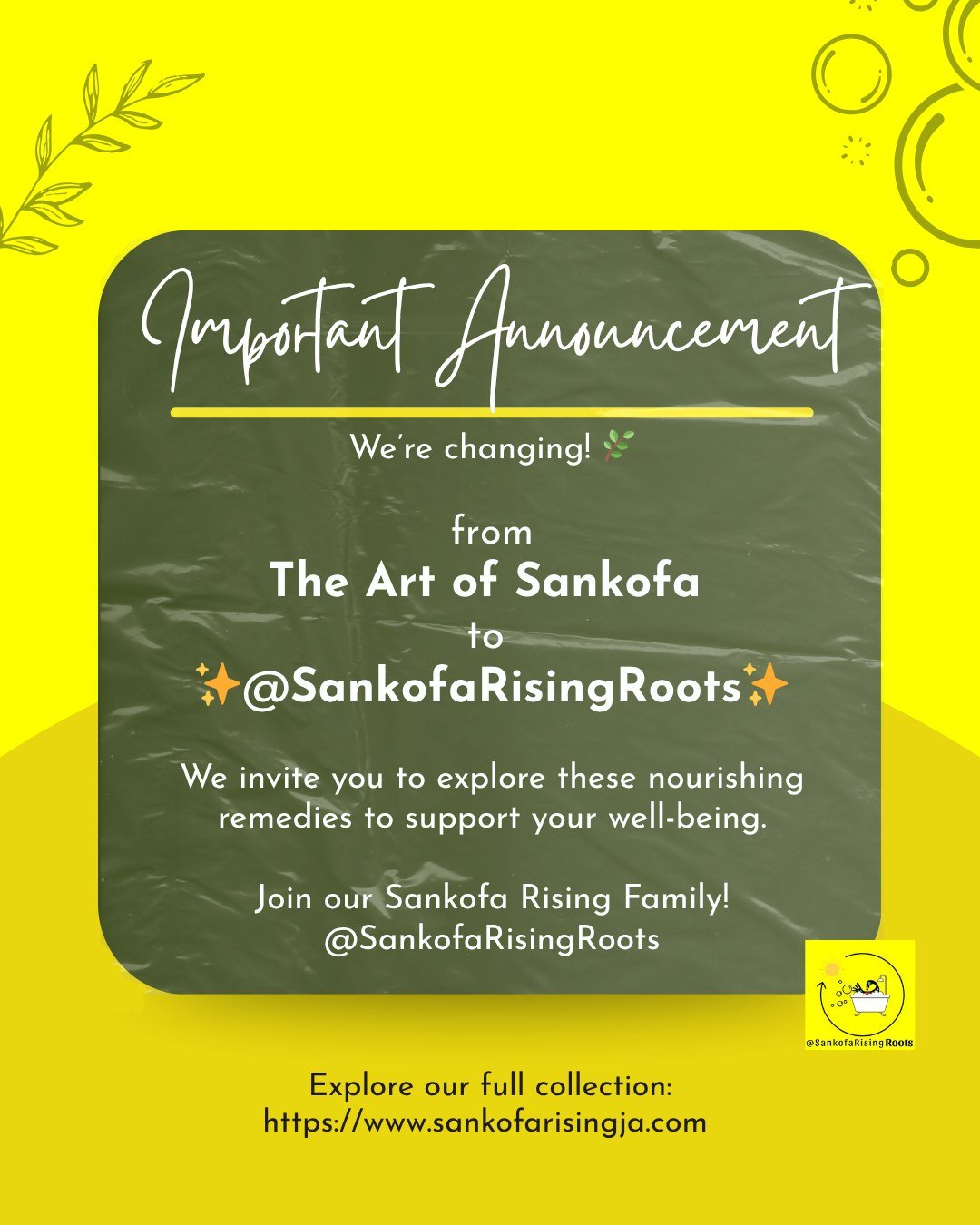 🌿✨ We&rsquo;ve blossomed into something new &mdash; welcome to @SankofaRisingRoots! ✨🌿

Formerly known as The Art of Sankofa, our name may have changed, but our heart remains the same. 💚. This change brings our earth-based offerings formally under