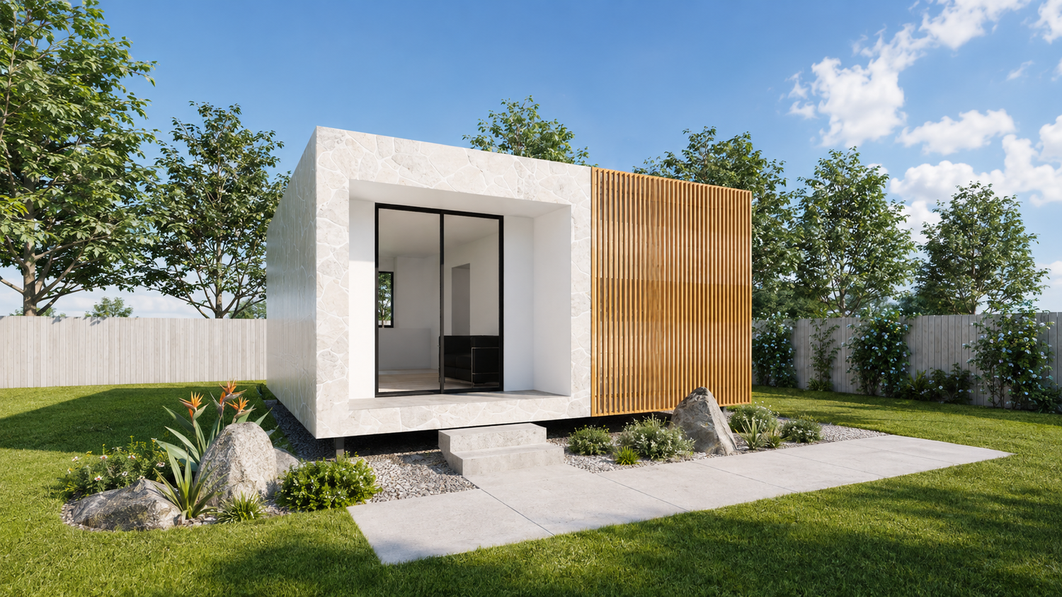 Cedar minimalist one-bedroom studio exterior rendering