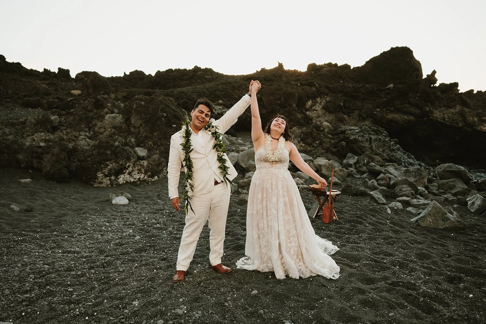Kona Black Sand Beach Sunset Elopement