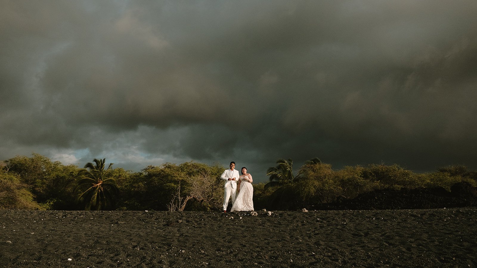 Kona black sand beach elopement at sunset