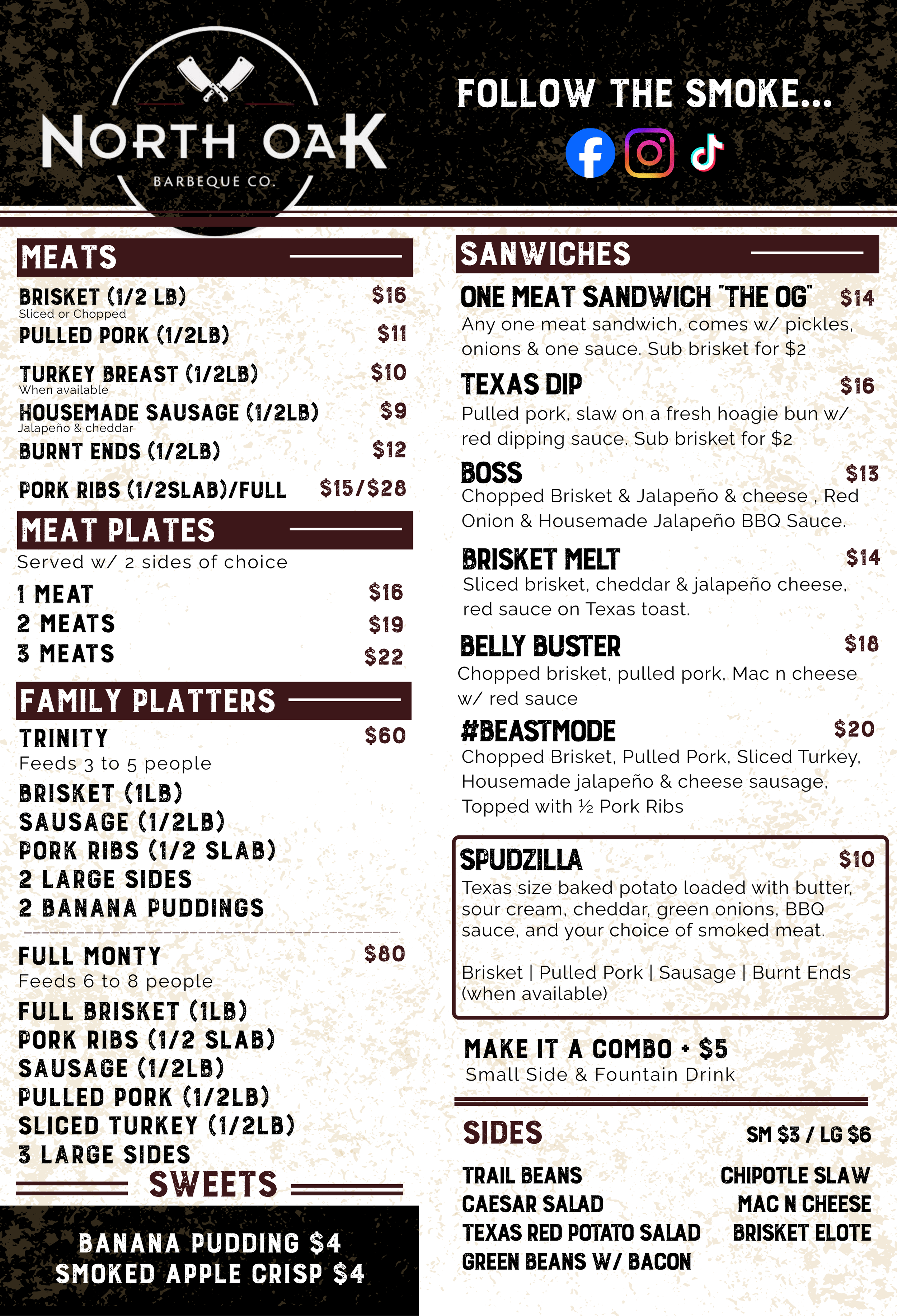 North Oak BBQ Menu